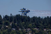 SEATTLE (Aug. 3, 2023) The U.S. Navy Flight Demonstration Squadron, the Blue Angels, perform at Lake Washington during Seattle Fleet Week, Aug. 3, 2023. Seattle Fleet Week is a time-honored celebration of the sea services and provides an opportunity for the citizens of Washington to meet Sailors, Marines and Coast Guardsmen, as well as witness firsthand the latest capabilities of today’s U.S. and Canadian maritime services. (U.S. Navy photo by Mass Communication Specialist 2nd Class Madison Cassidy)