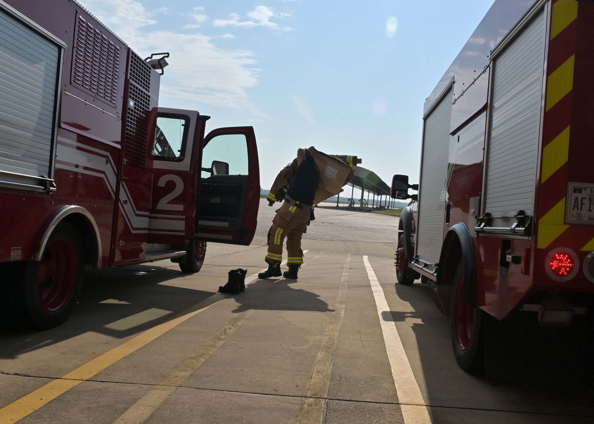 Firefighters response to an in-flight emergency.