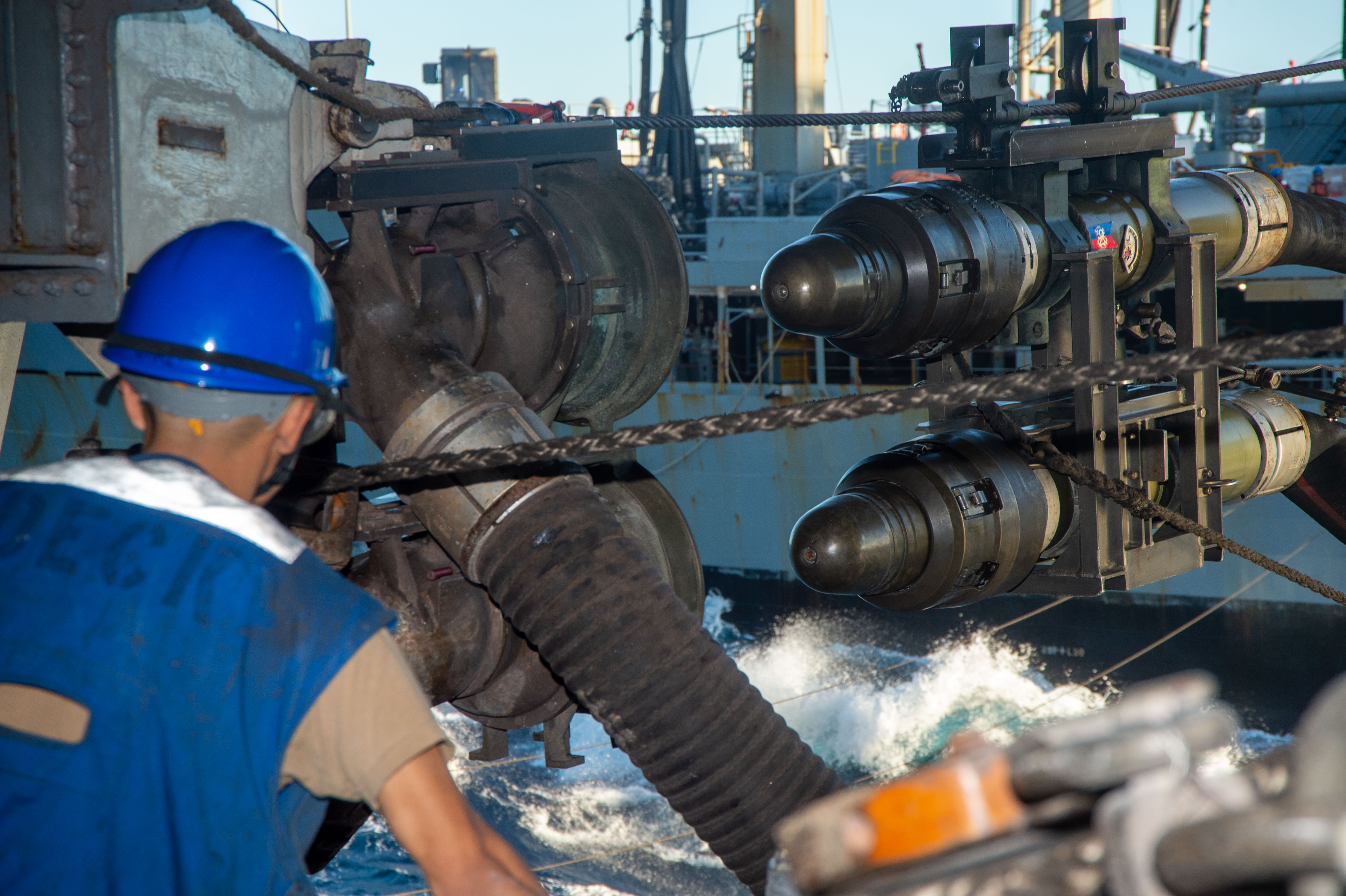 USNS Rappahannock (T-AO 204) refuels USS Ronald Reagan (CVN 76) in the Indian Ocean.