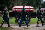 Indiana National Guardsmen render military funeral honors for U.S. Army Air Corps Tech. Sgt. Lawrence E. Reitz, a radio operator with the 343rd Bombardment Squadron, at Highland Cemetery in Attica, Ind., Aug. 6, 2023. Reitz's remains were repatriated from a 'tomb of the unknowns' burial site near Ploiești, Romania, following coordination between Reitz's brother, Don Reitz, and the Defense POW/MIA Accounting Agency to identify and return Reitz's remains to the United States.