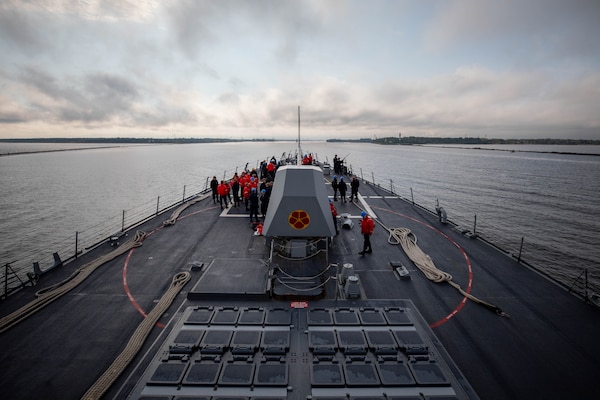 The Arleigh Burke-class guided-missile destroyer USS Roosevelt (DDG 80) arrived in Riga, Latvia, for a scheduled port visit, Aug. 6, 2023.