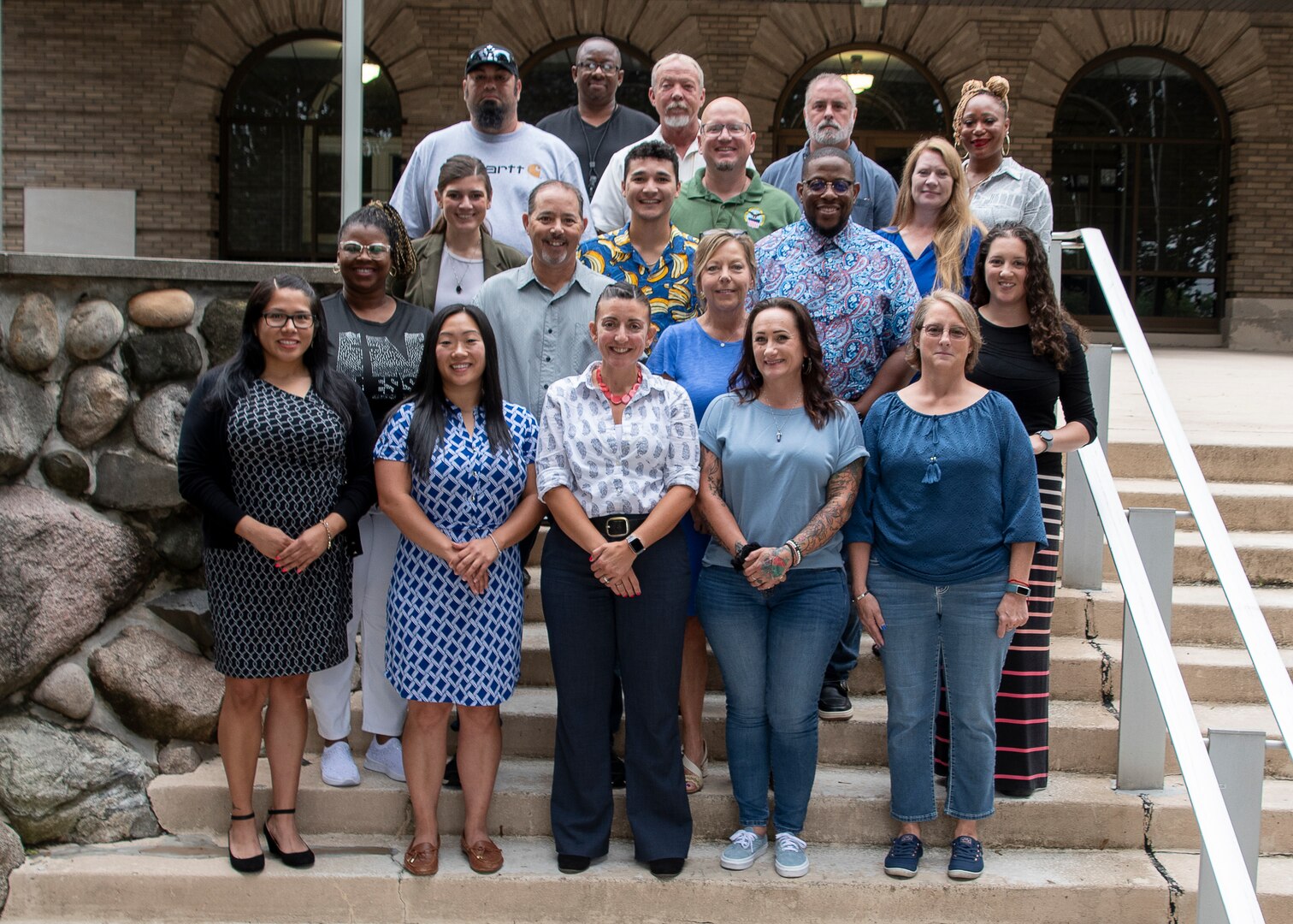 Group photo on the steps of the Hart-Dole-Inouye Federal Center in Battle Creek, Michigan.