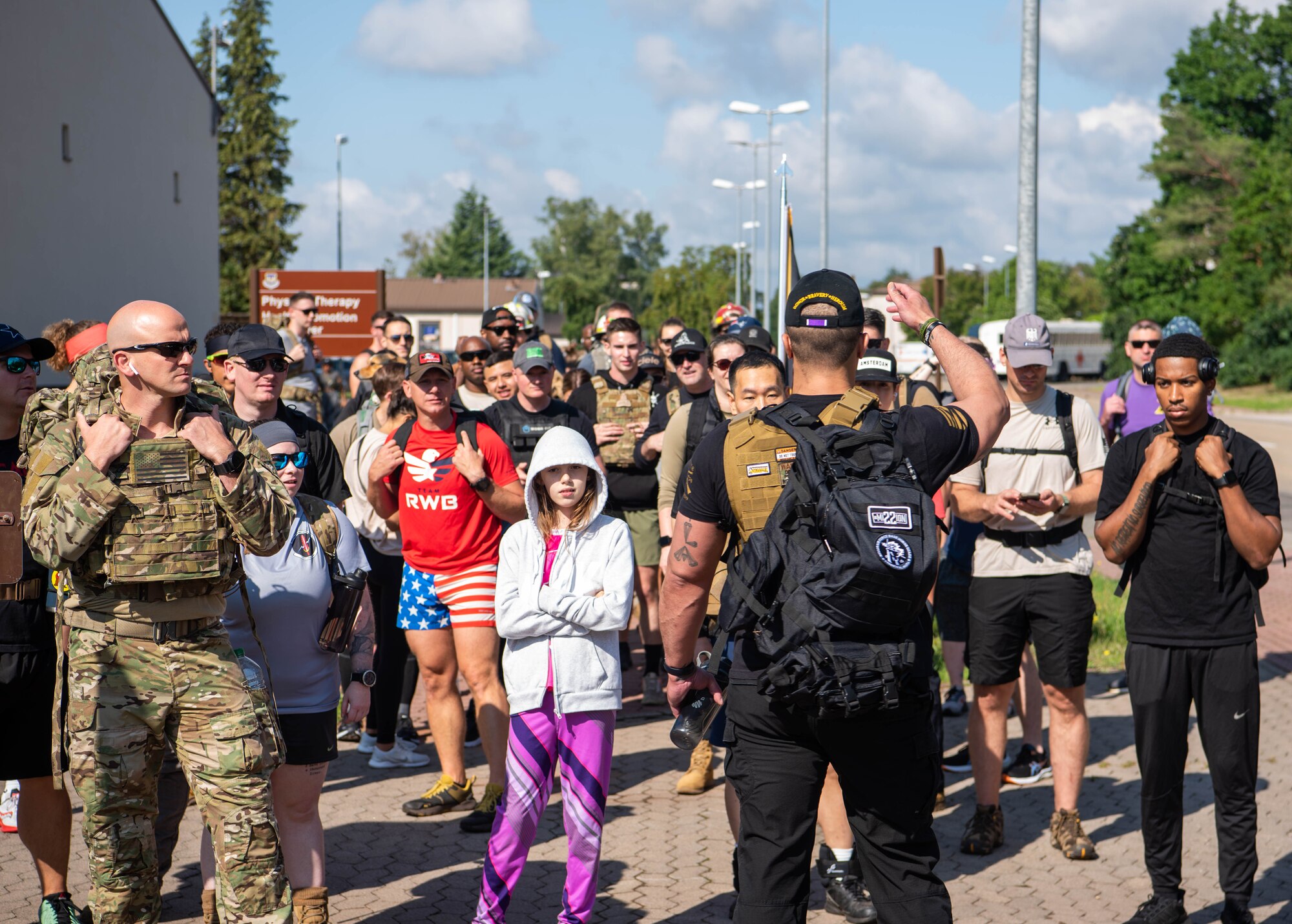 Airman addresses crowd before ruck.