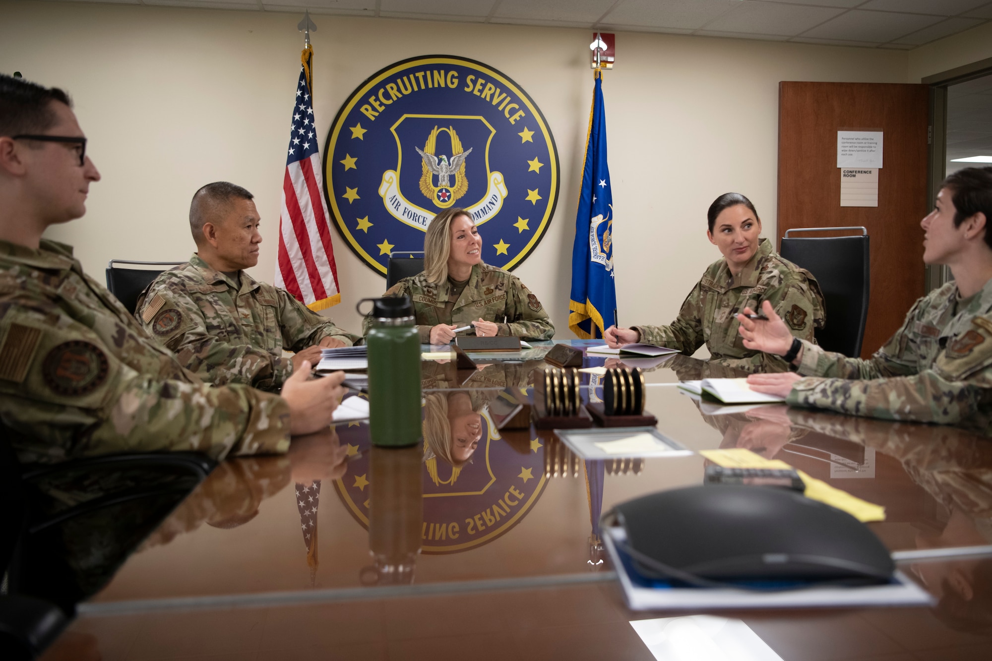 Col. Michelle Coumbs, 367th Recruiting Group commander, center, and Chief Master Sgt. Courtney Strickler, second from right, are not new to the recruiting environment and are ready to lead the more than 400 people tasked with attracting future Reserve Citizen Airmen.
