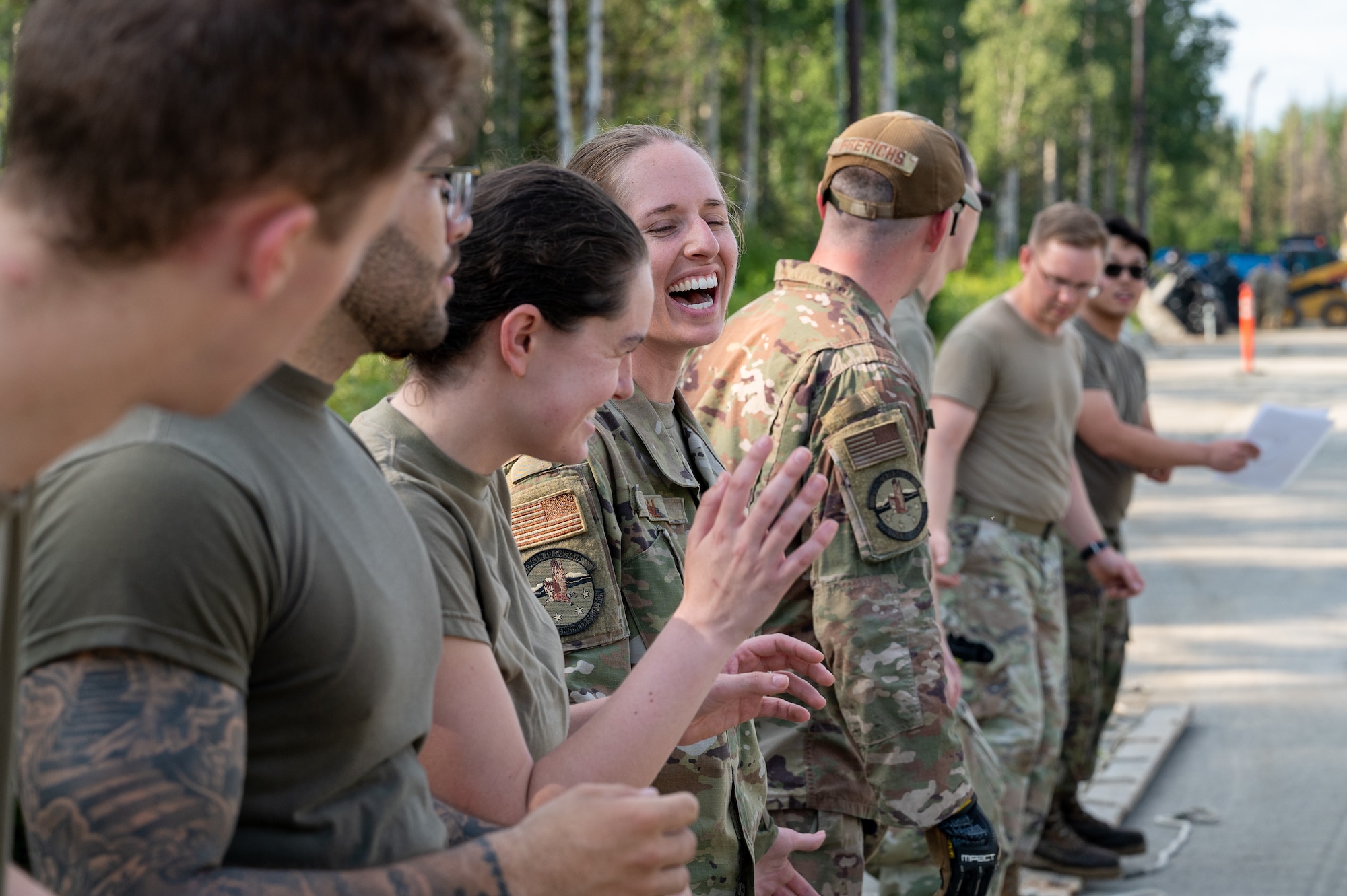 A photo of Airmen laughing
