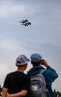 The United States Navy flight demonstration squadron, the Blue Angels, fly in formation for an airshow during Seattle Fleet Week, Aug. 05, 2023 in Seattle, Washington. Seattle Fleet Week is a time-honored celebration of the sea services and provides an opportunity for the citizens of Washington to meet Sailors, Marines and Coast Guardsmen, as well as witness firsthand the latest capabilities of today's U.S. and Canadian maritime services. (U.S. Navy photo by Mass Communication Specialist 2nd Class Ethan J. Soto)