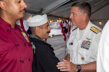 230805-N-YF131-1370 SEATTLE (Aug. 5, 2023) Vice Adm. Michael Boyle, commander, U.S. 3rd Fleet, right, awards the Navy Achievement Medal to Sailors at the Seattle Fleet Week closing reception hosted by the Arleigh burke-class guided-missile destroyer USS Barry (DDG 52). Seattle Fleet Week is a time-honored celebration of the sea services and provides an opportunity for the citizens of Washington to meet Sailors, Marines and Coast Guardsmen, as well as witness firsthand the latest capabilities of today’s U.S. and Canadian maritime services. (U.S. Navy photo by Mass Communication Specialist 2nd Class Madison Cassidy)