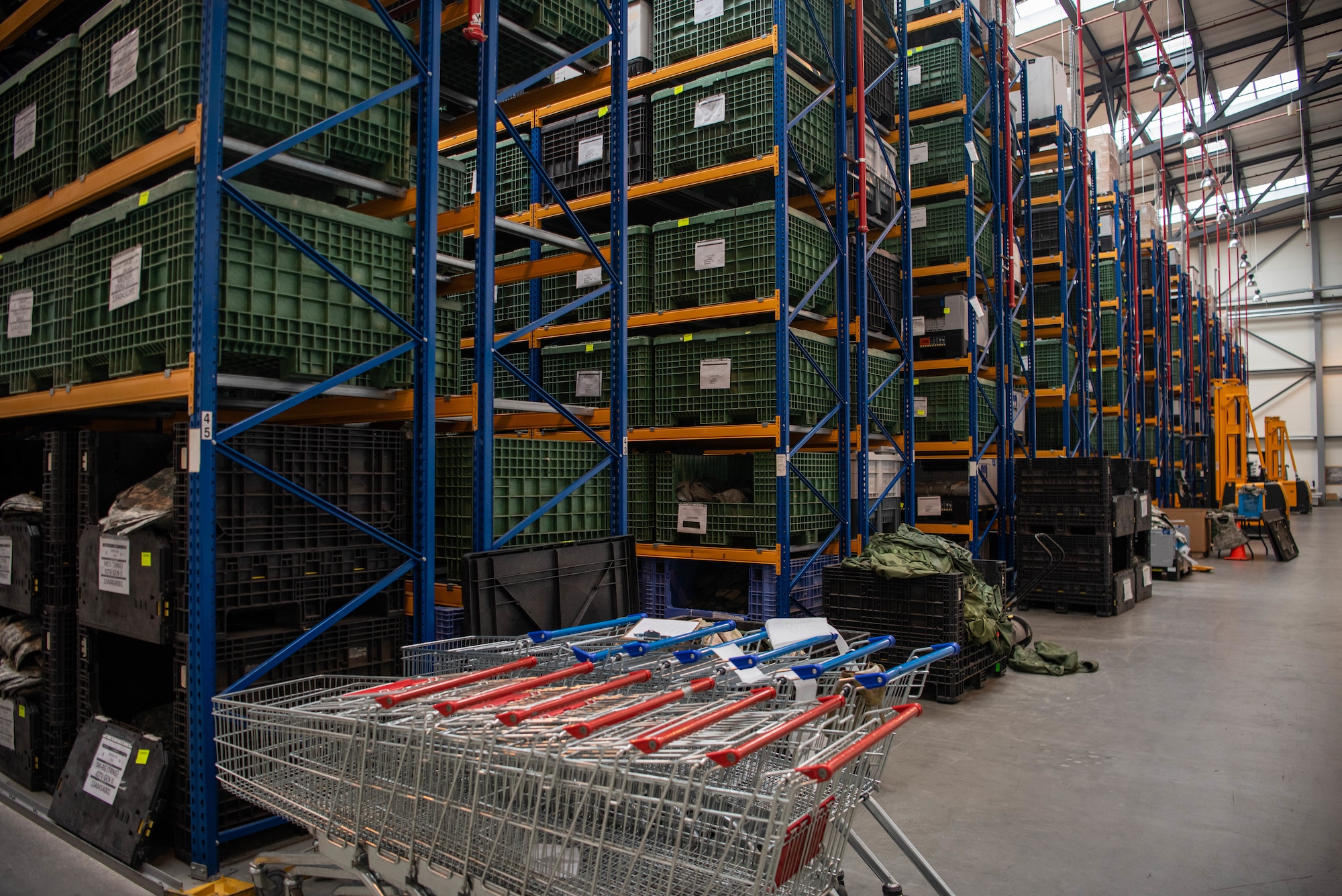 A warehouse with storage containers.