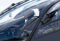 Illinois Army National Guard Chief Warrant Officer 4 Josh Perrott prepares for take off of his final flight as an Army aviator Aug. 3 at the Army Aviation Support Facility in Decatur, Illinois. Perrott, who retires Nov. 1, has served 31 years in the Illinois Army National Guard.