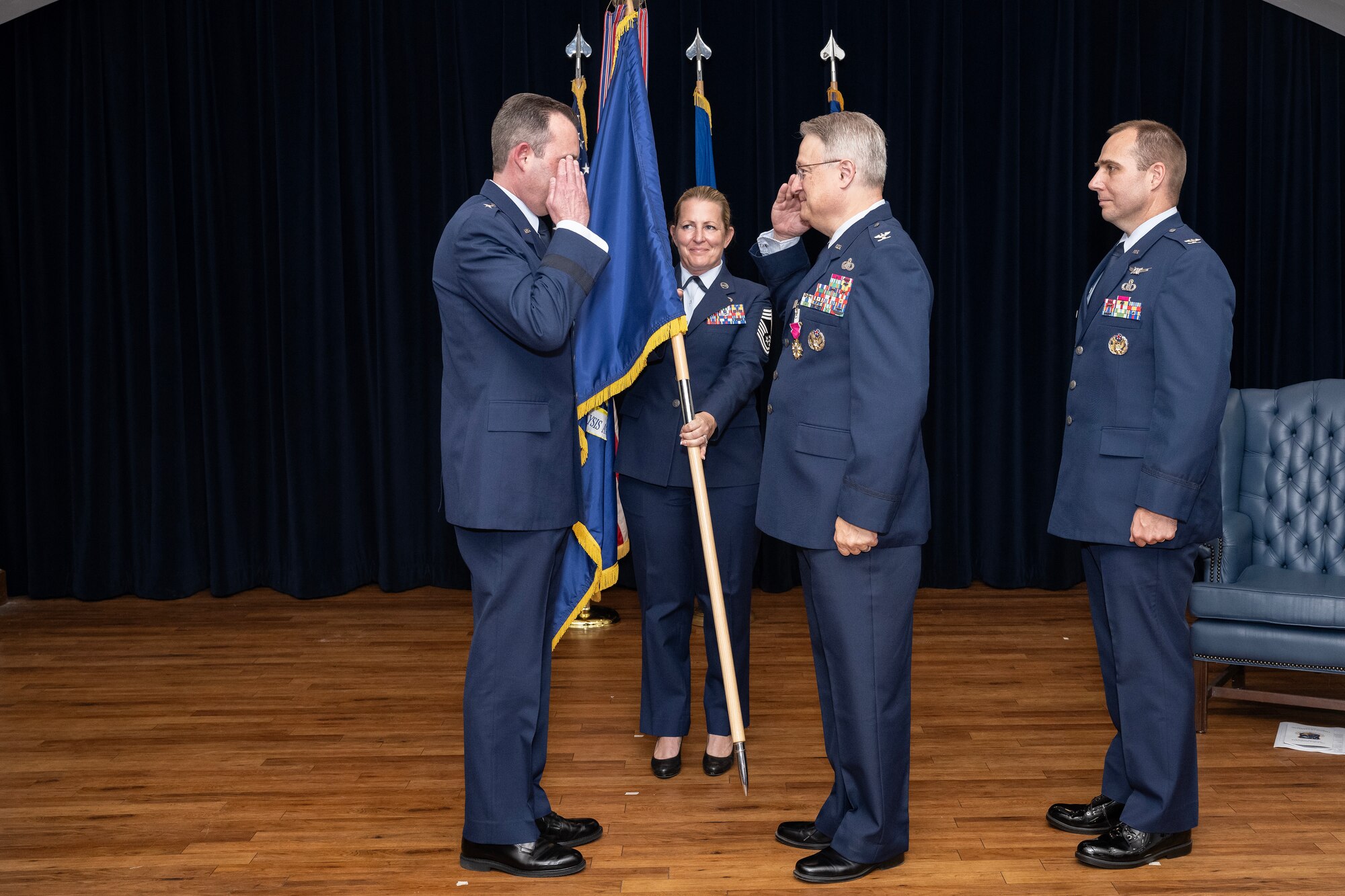 Col. Carl Pawling assumed command of the Air Force Manpower Analysis Agency from Col. James C. Barger during a change of command ceremony July 28, 2023, Joint Base San Antonio-Randolph