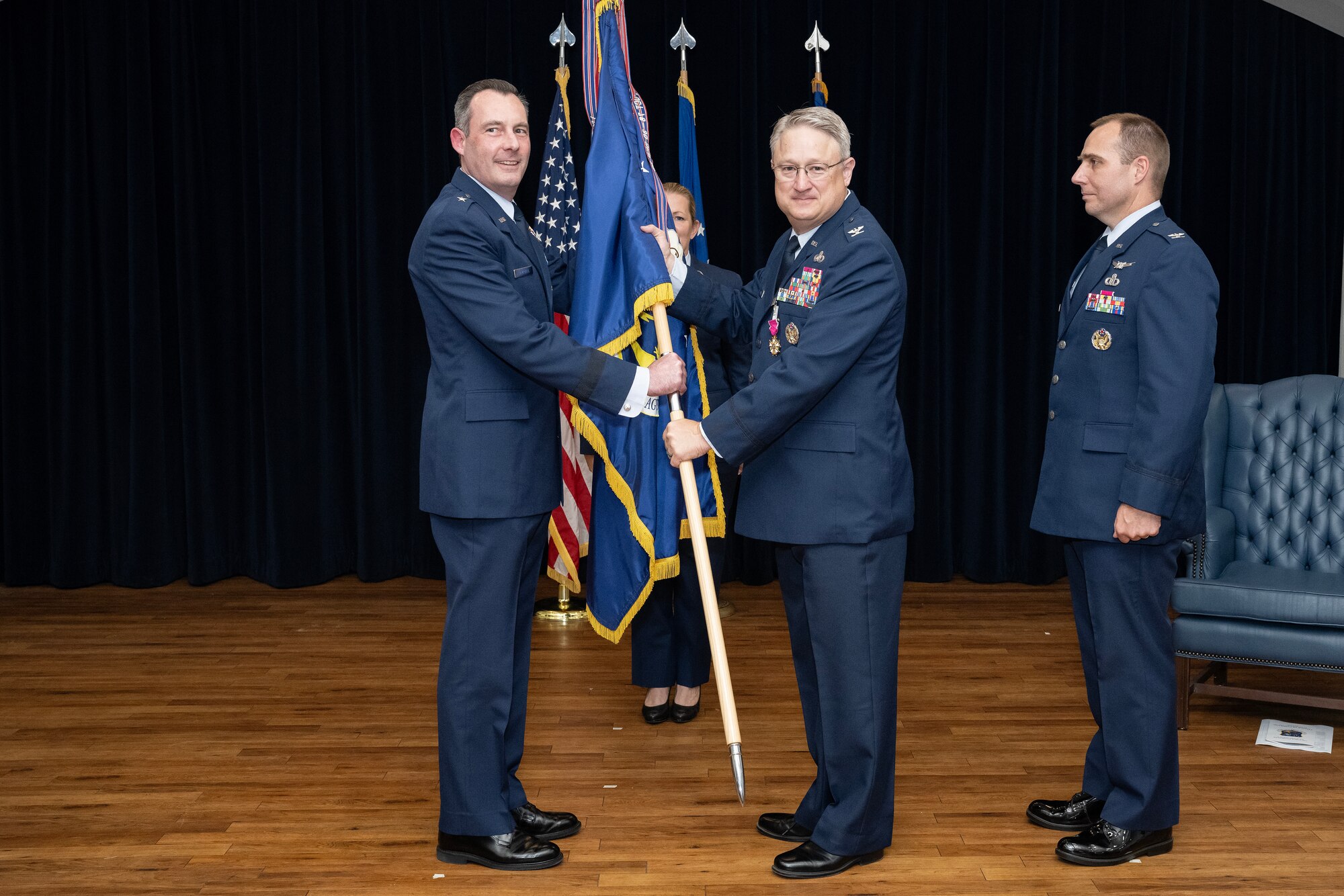 Col. Carl Pawling assumed command of the Air Force Manpower Analysis Agency from Col. James C. Barger during a change of command ceremony July 28, 2023, Joint Base San Antonio-Randolph
