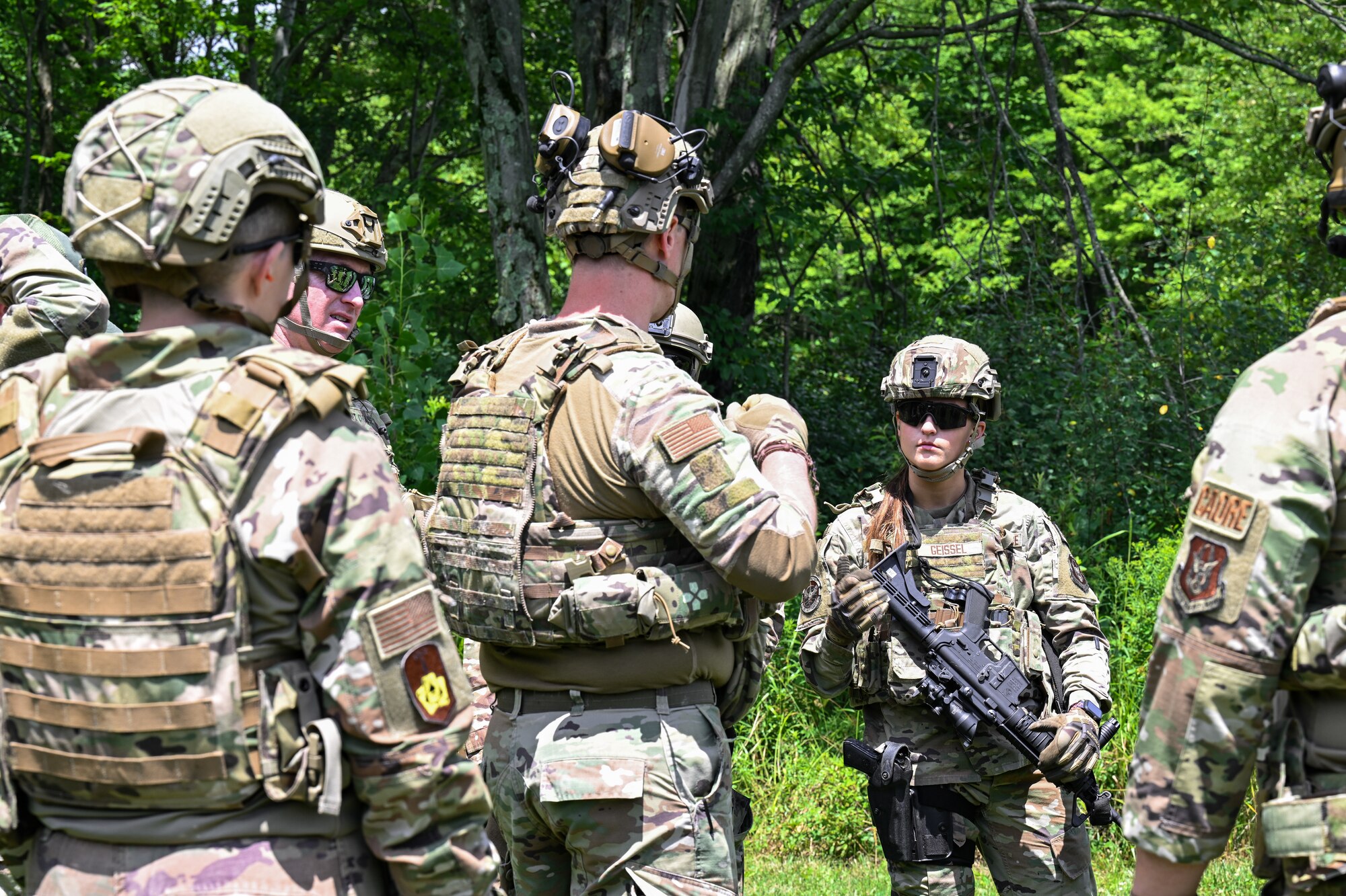 Air Force Reserve Command’s Integrated Defense Leadership Course cadre members instruct Defender students on grenade safety procedures on July 21, 2023, at Camp James A. Garfield Joint Military Training Center, Ohio.