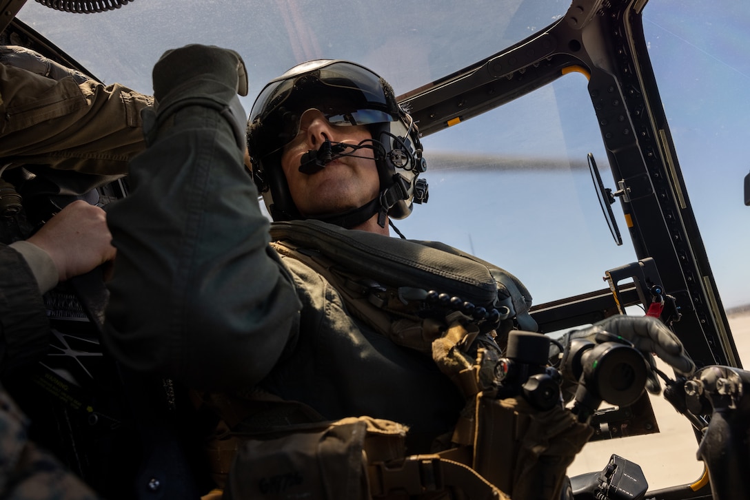 U.S. Marine Corps Maj. Gen. Michael J. Borgschulte, commanding general of 3rd Marine Aircraft Wing, conducts pre-flight checks on an MV-22B Osprey with Marine Medium Tiltrotor Squadron 362, Marine Aircraft Group 16, 3rd MAW, on Marine Corps Air Station Miramar, California, Aug. 3, 2023. Borgschulte assumed command of 3rd MAW on June 30 and is flying the MV-22B Osprey to experience the combat capability of the aircraft firsthand.