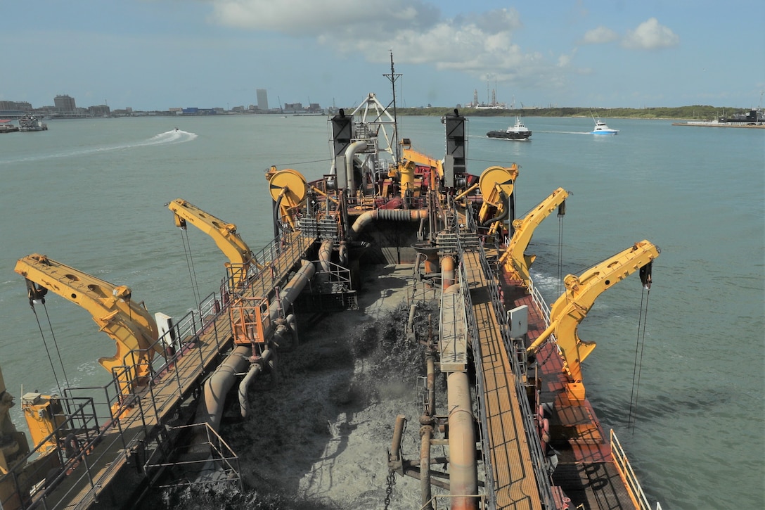 The Padre Island is a “suction hopper dredger” and is currently contracted to dredge parts of Galveston Channel.