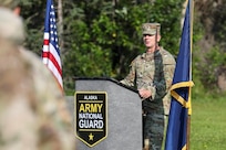 Alaska Army National Guard Col. Alex Elmore, 297th Regional Support Group commander, shares words of appreciation and highlights the many accomplishments of the 207th Engineer Utilities Detachment during the unit’s deactivation ceremony at the Camp Carroll flagpole on Joint Base Elmendorf-Richardson, Alaska, Aug. 5, 2023.