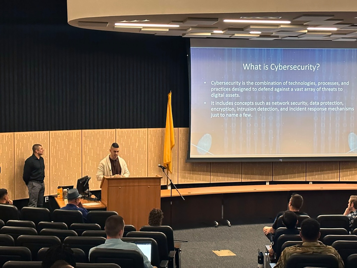 Instructors provide an introductory seminar to cybersecurity at the Central New Mexico Community College in Albuquerque, New Mexico on July 10, 2023. Students received a questionnaire in order to gauge their existing knowledge and skills. (Courtesy photo)