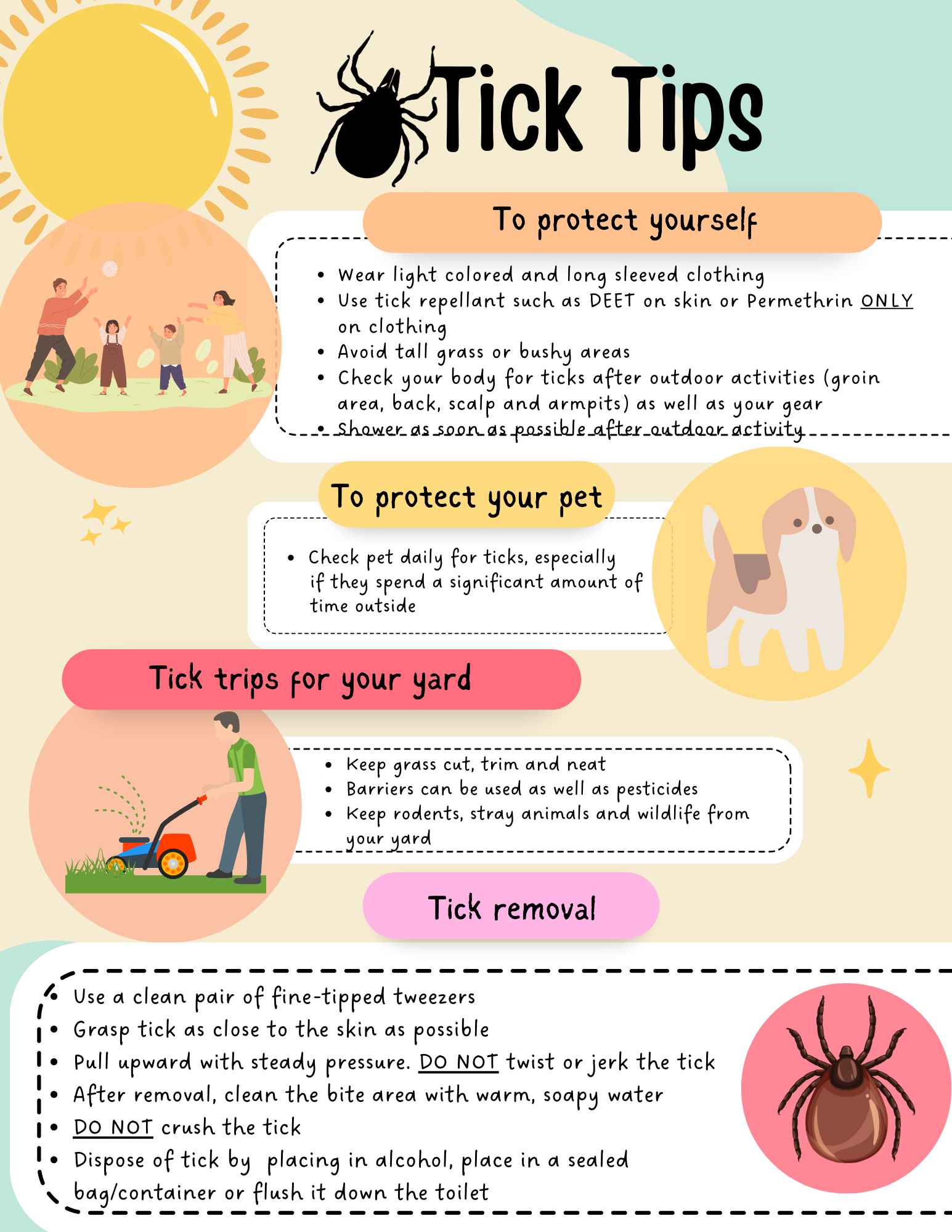 The 97th Operational Medical Readiness Squadron provides information on how to stay safe from ticks in the graphic below. (U.S. Air Force graphic by Airman 1st Class Miyah Gray)