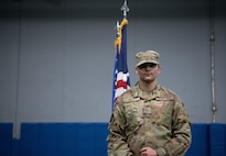 Airman 1st Class Garrett Belk, 5th Communications Squadron ceremonial guardsman, stands in formation for Honor Guard practice at Minot Air Force Base, July 5, 2023. Belk and his counterparts train every day to prepare for future performances. (U.S. Air Force photo by Airman 1st Class Trust Tate)