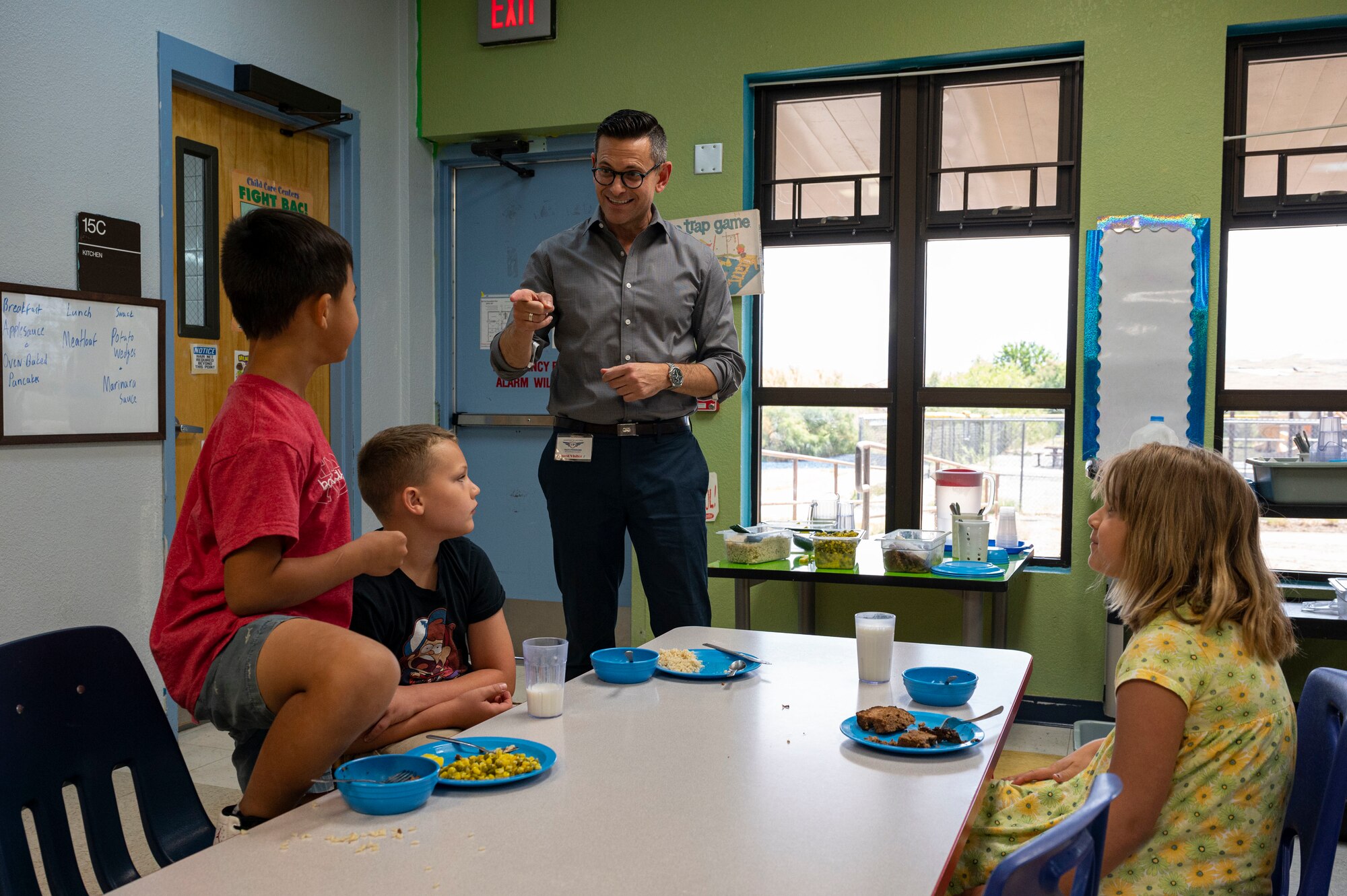 Alex Wagner, Assistant Secretary of the Air Force for Manpower and Reserve Affairs, tours the Youth and Teen center during a familiarization tour at Holloman Air Force Base, New Mexico, Aug. 1, 2023. Wagner and Under Secretary of Defense for Personnel and Readiness Gilbert R. Cisneros Jr. learned about the 49th Wing mission of building combat aircrew and leading and developing Airmen, while also seeing the quality of life for Holloman’s service members, civilians and family members firsthand. (U.S. Air Force photo by Airman 1st Class Isaiah Pedrazzini)