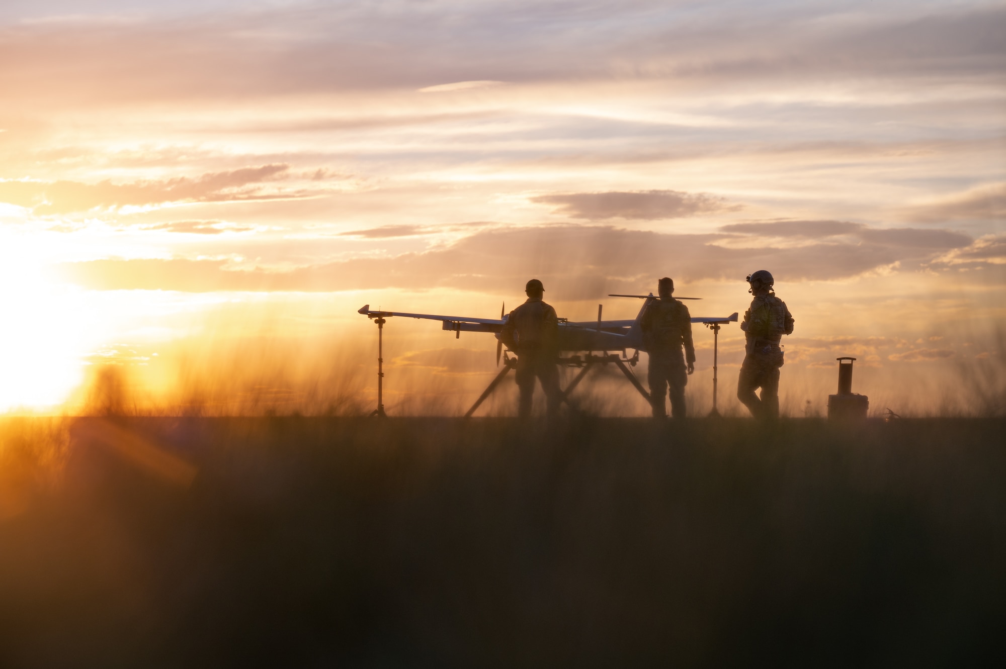 U.S. Air Force Airmen assigned to the 27th Special Operations Wing remotely piloted aircraft community control a Small Unmanned Aerial System in a simulated deployed environment during Exercise Talon Spear at Melrose Air Force Range, N.M., June 21, 2023. The goal of Exercise Talon Spear is to integrate small unmanned aerial systems for the rapid mobility capability for agile combat employment.