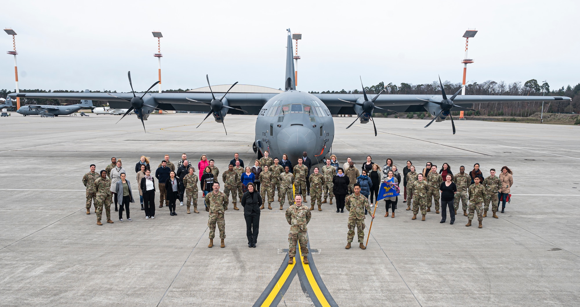 Airmen from the 700 Contracting Squadron poses for a group photos at Ramstein Air Base, Germany.