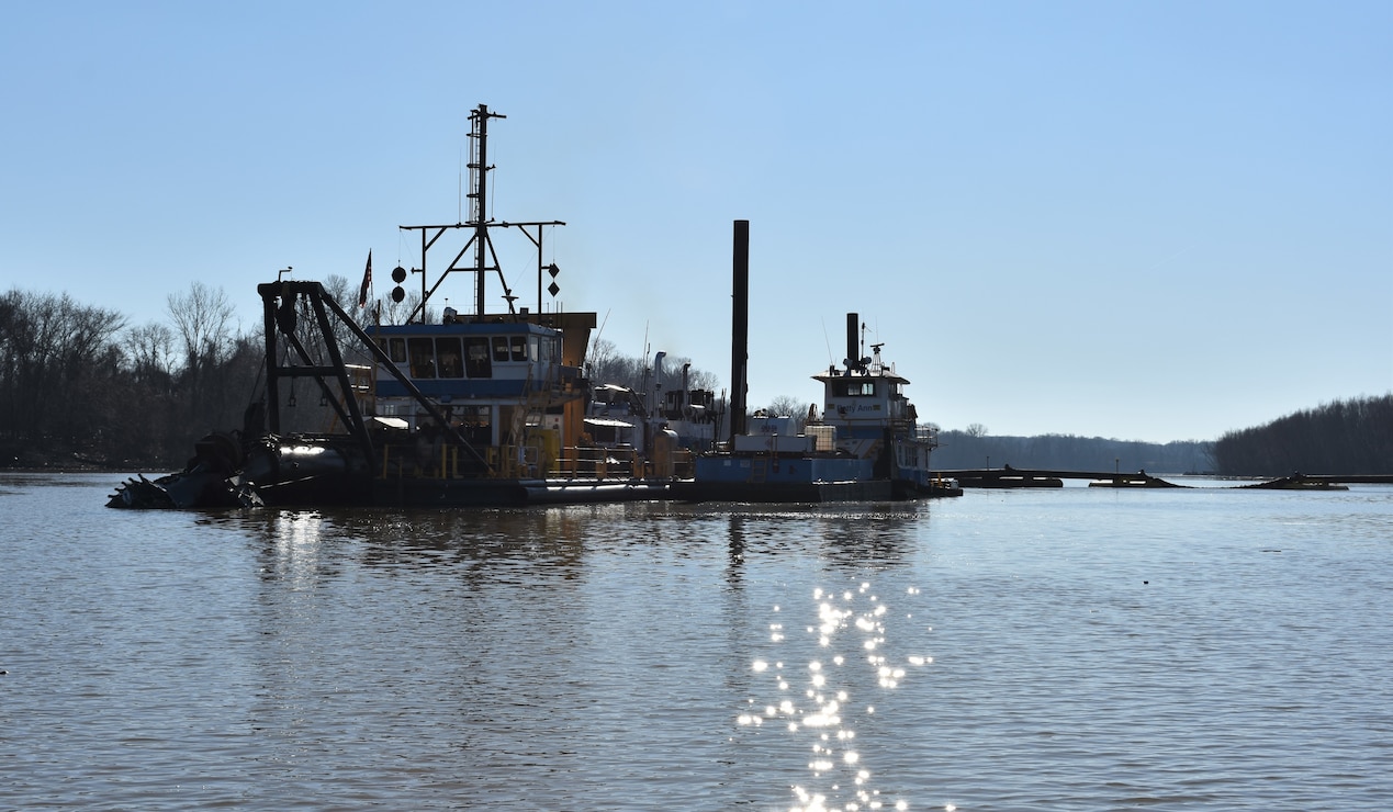 IN THE PHOTO, the Inland Dredging Company's cutterhead dredge "Integrity" works to dredge the Memphis Harbor/McKellar Lake, which was the last of 10 harbors dredged in the Memphis District during 2019. (USACE Photo / Jessica Haas)