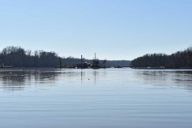 IN THE PHOTO, the Inland Dredging Company's cutterhead dredge "Integrity" works to dredge the Memphis Harbor/McKellar Lake, which was the last of 10 harbors dredged in the Memphis District during 2019. (USACE Photo / Jessica Haas)