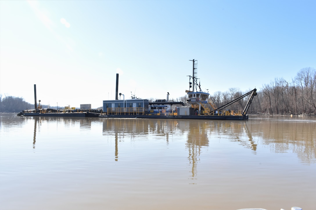 IN THE PHOTO, the Inland Dredging Company's cutterhead dredge "Integrity" works to dredge the Memphis Harbor/McKellar Lake, which was the last of 10 harbors dredged in the Memphis District during 2019. (USACE Photo / Jessica Haas)