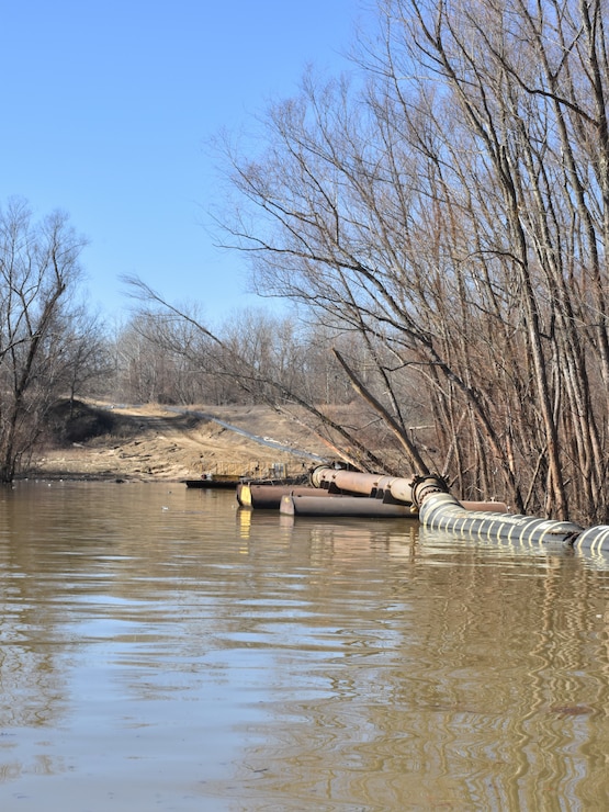 IN THE PHOTO, the Inland Dredging Company's cutterhead dredge "Integrity" works to dredge the Memphis Harbor/McKellar Lake, which was the last of 10 harbors dredged in the Memphis District during 2019. (USACE Photo / Jessica Haas)