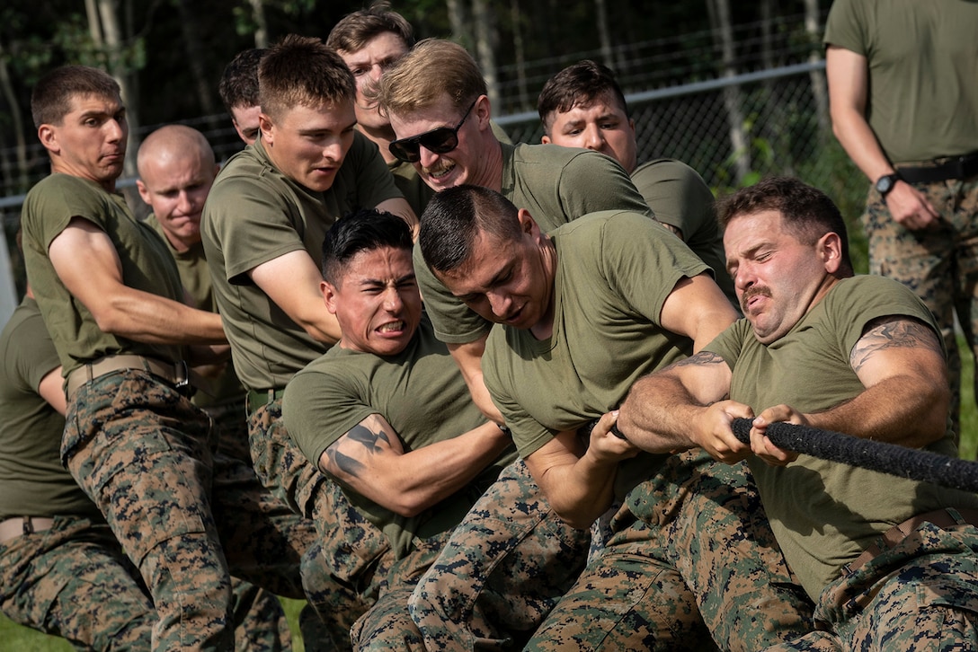 Marines compete in a tug of war.
