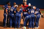 All-Navy Women's Team circle in after their stunning win over Army during the Championship Game of the 2023 Armed Forces Sports Softball Championship hosted by USA Softball at the National Hall of Fame Stadium in Oklahoma City, Okla.  Championship features men and women teams from the Army, Marine Corps, Navy (with Coast Guare Personnel), and Air Force. (Dept. of Defense Photo by Mr. Steven Dinote - Released)