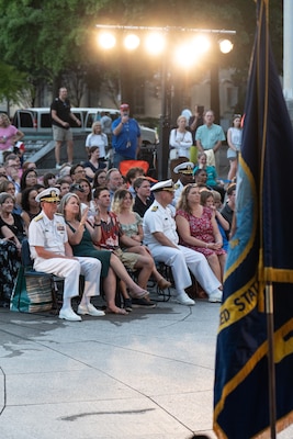 The U.S. Navy Band plays its Concert on the Avenue (COTA) at the Navy Memorial in Washington, D.C. Vice Admiral Johnny Wolfe Jr., director of U.S. Navy Strategic Systems Programs (SSP) hosted the concert, played by the Navy Band for the public, which featured the storyline and history of the Navy set to the tune of patriotic music (U.S. Navy Photo by Lt. Jennifer Bowman)