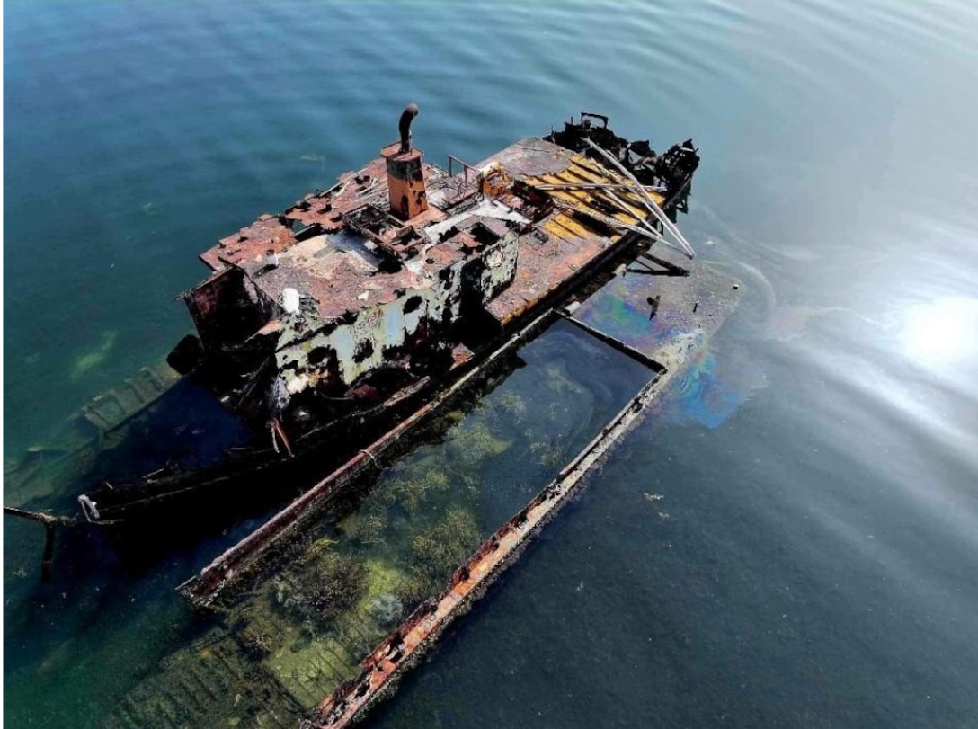 Coast Guard Sector San Juan concluded pollution mitigation efforts and an investigation of the grounded fishing vessel G. Saba, in Puerto Real, Cabo Rojo, Aug. 7, 2023. Operations are concluded with no evidence of additional fuel for future potential discharge, recoverable product, or threat to the marine environment. (U.S. Coast Guard photo)