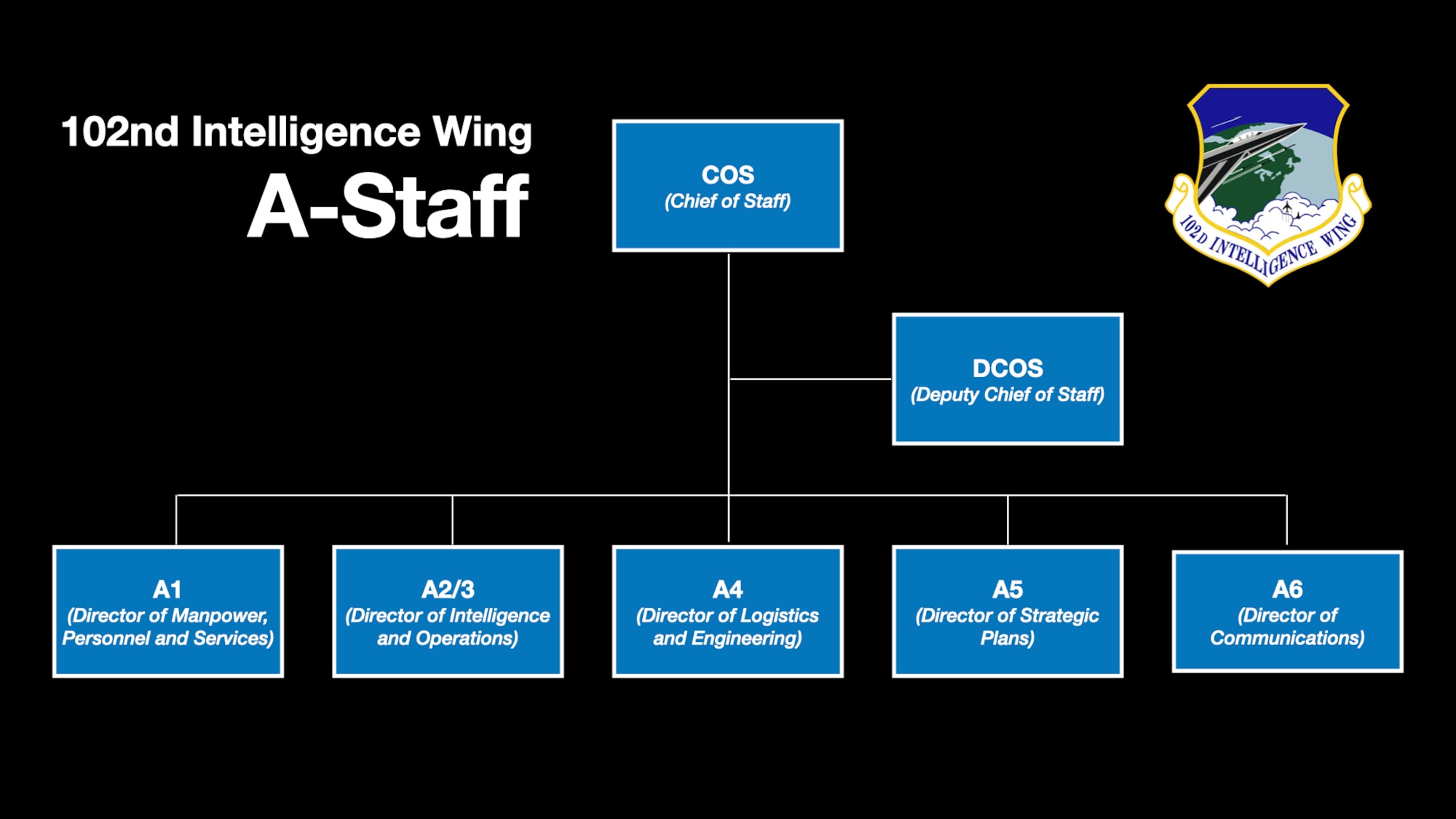 a simple organizational chart to illustrate the 102 IW's new A-Staff concept