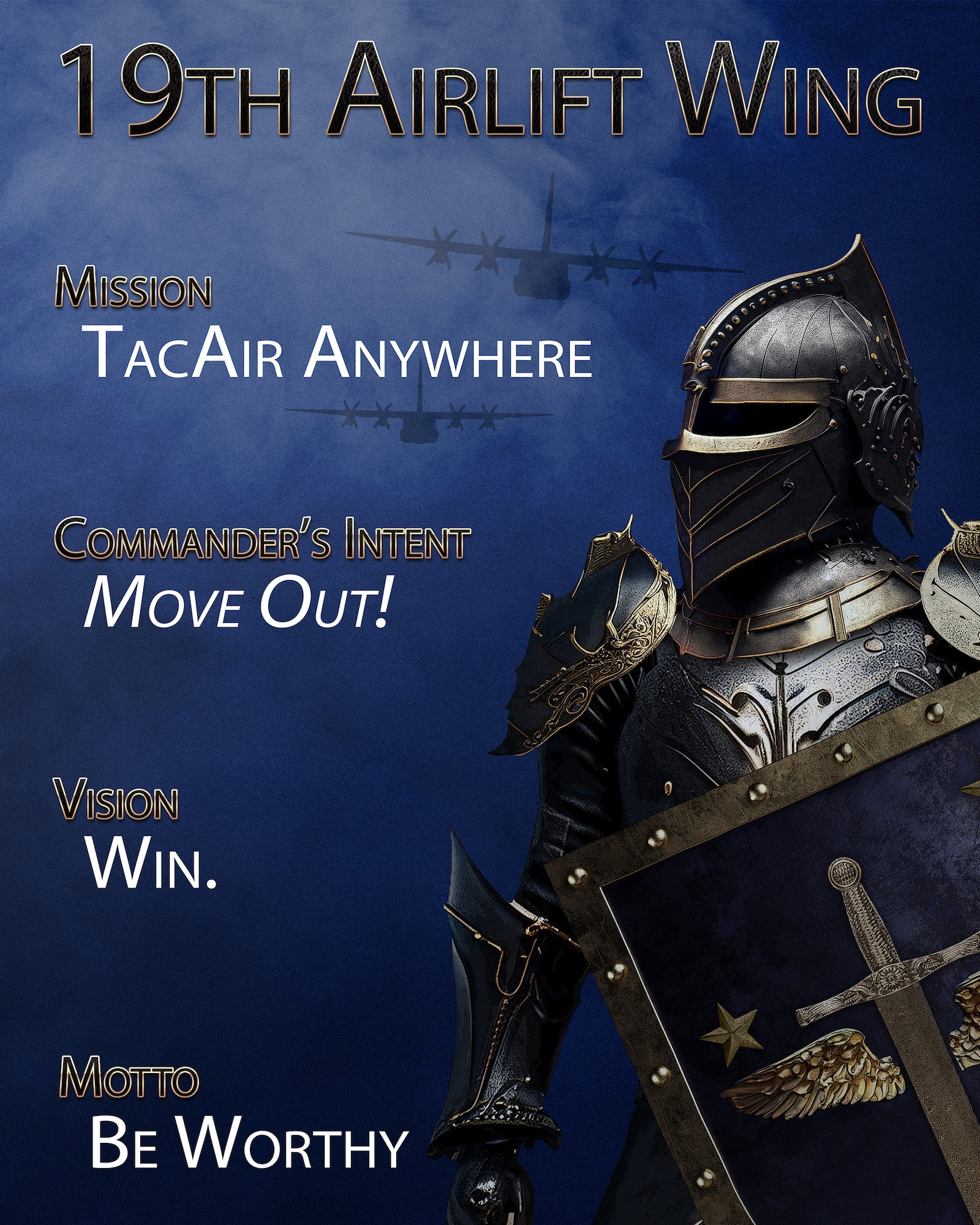 A graphic of a black knight with a shield.