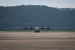 A new MC-130J Commando II aircraft rolls onto the flight line at the 193rd Special Operations Wing during an arrival ceremony in Middletown, Pennsylvania, July 27, 2023. The 193rd SOW being is the first Air National Guard unit to receive the MC-130J Commando II mission.