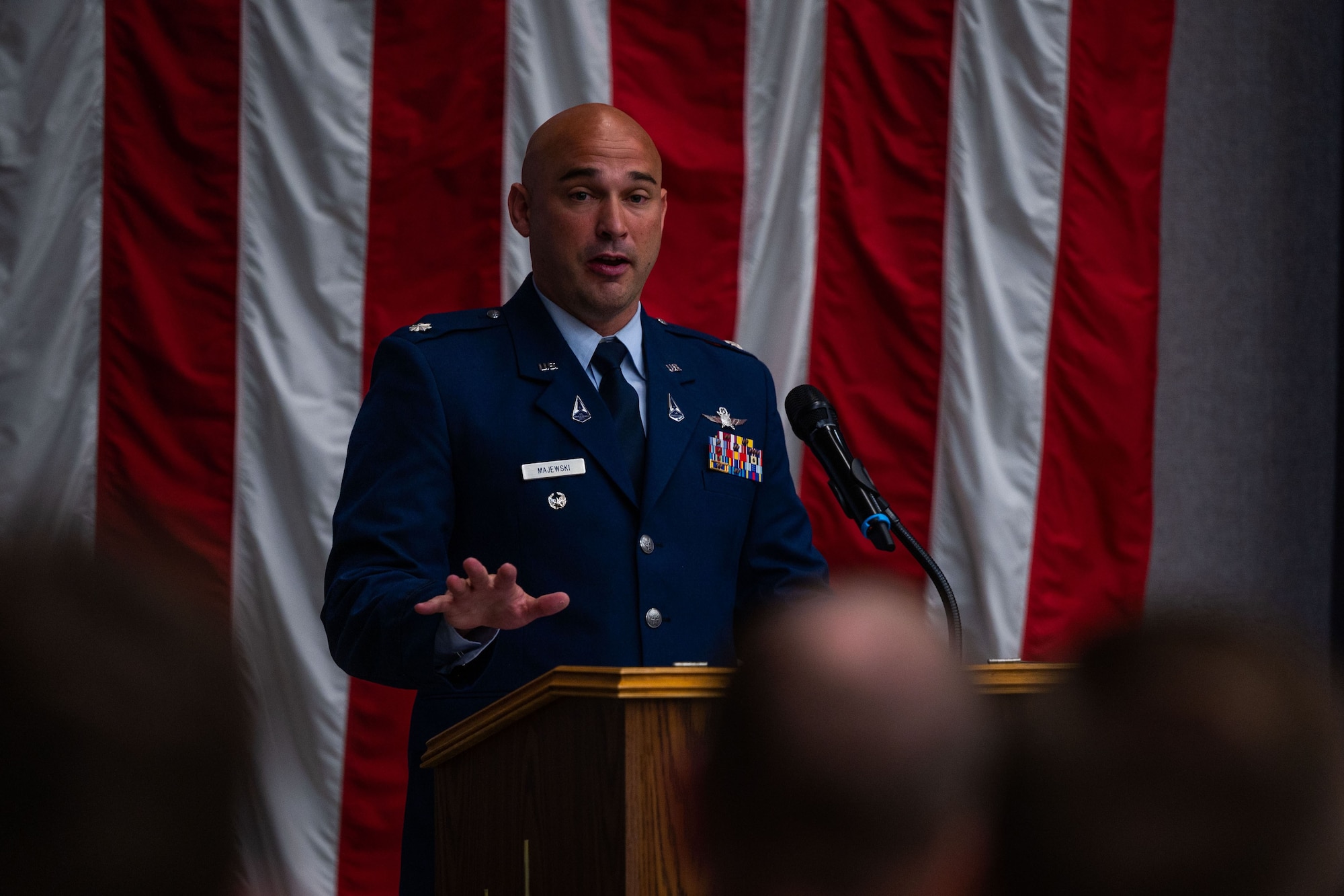 Service member giving a speech