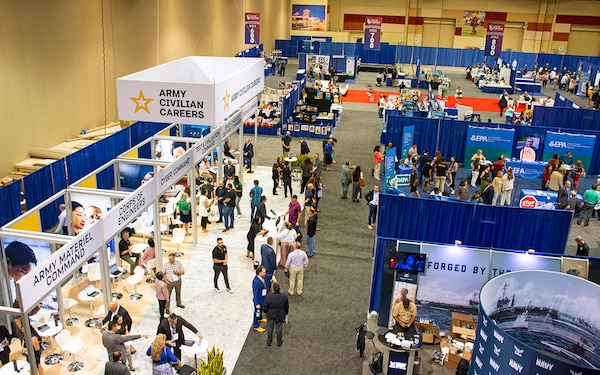 The US Army Civilian Careers booths at the job expo at the 2023 League of United Latin American Citizens (LULAC) National Convention & Exposition, Aug. 2, 2023. The job expo was held at the Albuquerque Convention Center. More than 20 federal agencies had booths and were looking to hire during the event.