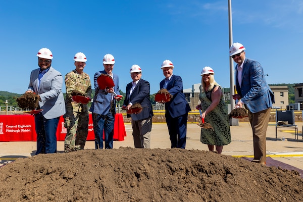 A groundbreaking ceremony at Montgomery Locks and Dam in Monaca, Pennsylvania.