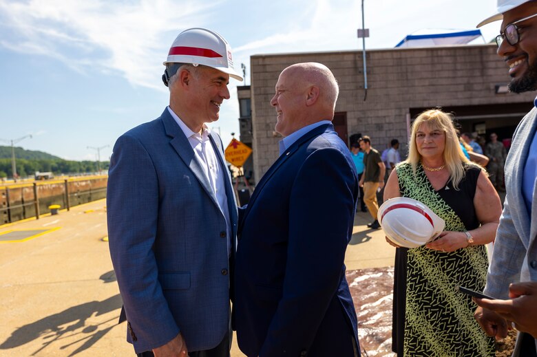 A groundbreaking ceremony at Montgomery Locks and Dam in Monaca, Pennsylvania.