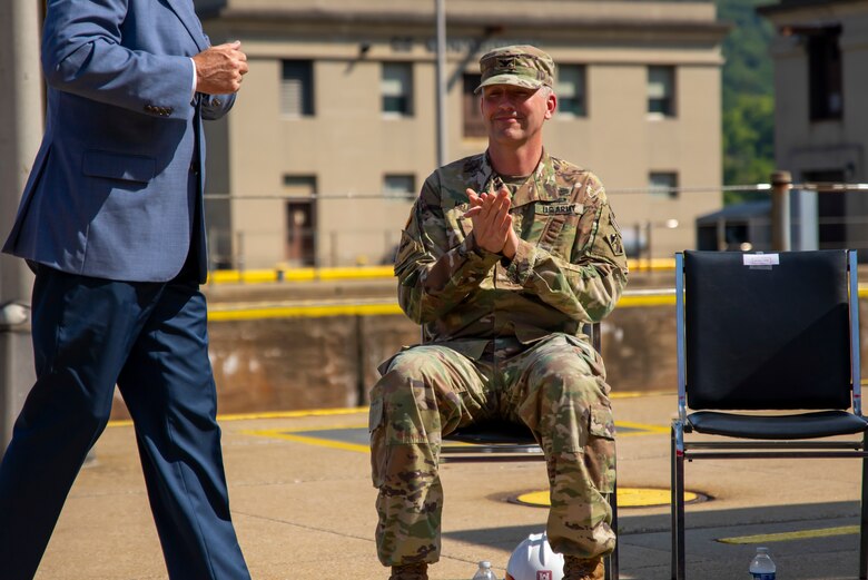 A groundbreaking ceremony at Montgomery Locks and Dam in Monaca, Pennsylvania.