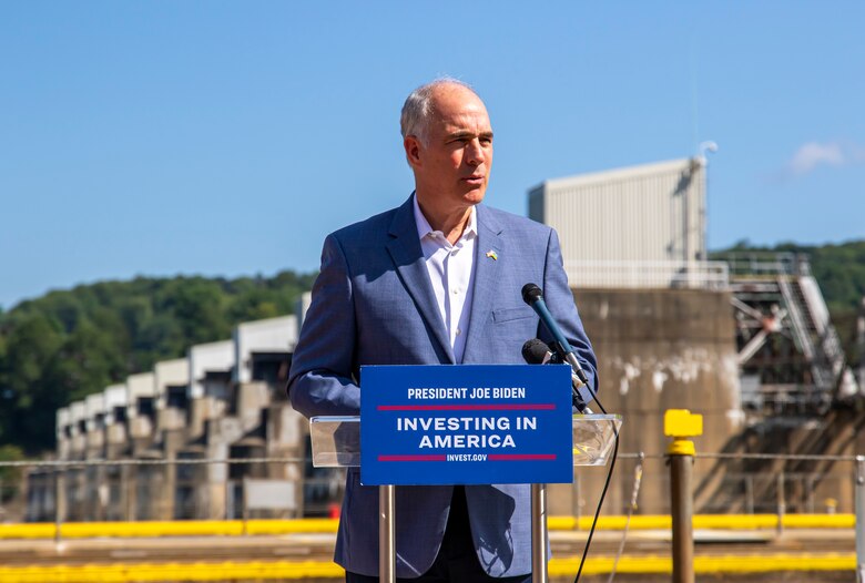 A groundbreaking ceremony at Montgomery Locks and Dam in Monaca, Pennsylvania.