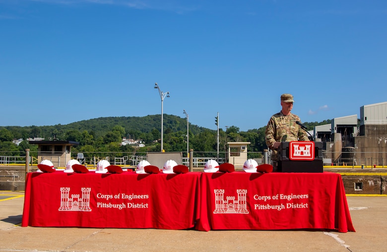 A groundbreaking ceremony at Montgomery Locks and Dam in Monaca, Pennsylvania.
