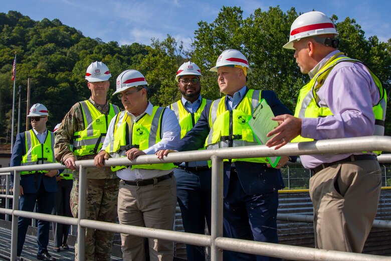 A groundbreaking ceremony at Montgomery Locks and Dam in Monaca, Pennsylvania.