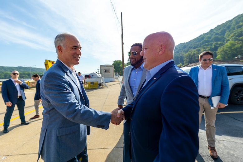 A groundbreaking ceremony at Montgomery Locks and Dam in Monaca, Pennsylvania.