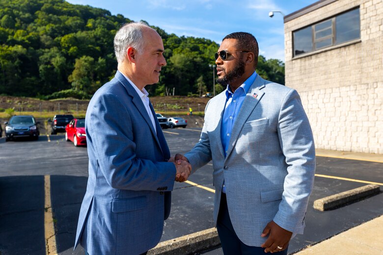 A groundbreaking ceremony at Montgomery Locks and Dam in Monaca, Pennsylvania.