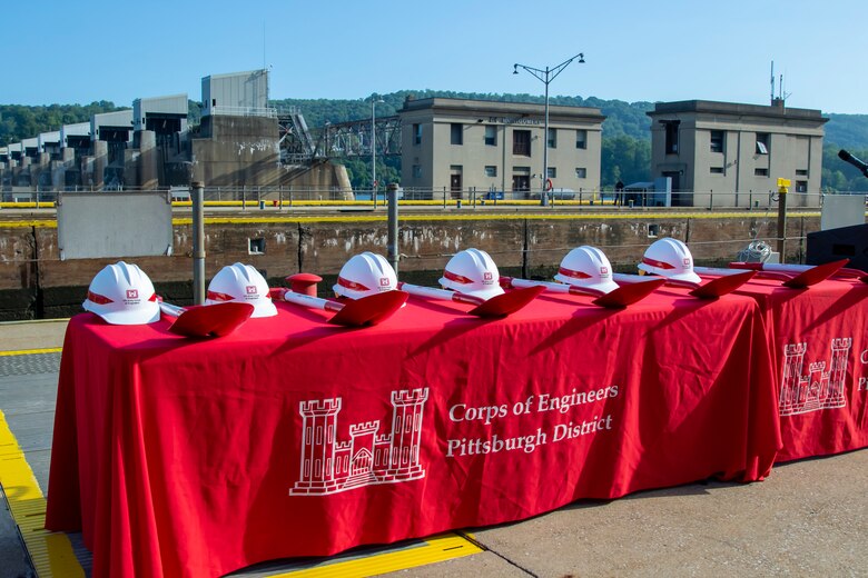 A groundbreaking ceremony at Montgomery Locks and Dam in Monaca, Pennsylvania.