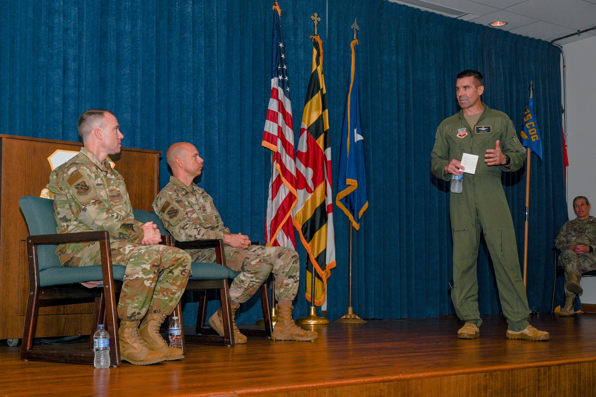 U.S. Air Force Col. Richard Hunt, 175th Wing commander, presides over the 175th Cyberspace Operations Group change of command ceremony, August 12, 2023, at Martin State Air National Guard Base, Maryland