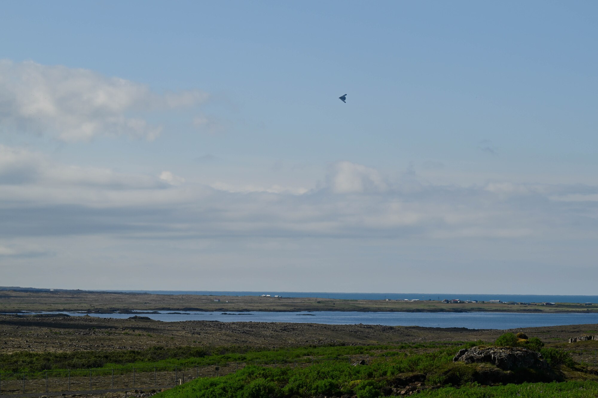 A B-2 Spirit from Whiteman Air Force Base, Mo., arrives in Keflavik, Iceland to participate in a Bomber Task Force Europe operation with NATO allies, Aug. 13, 2023.