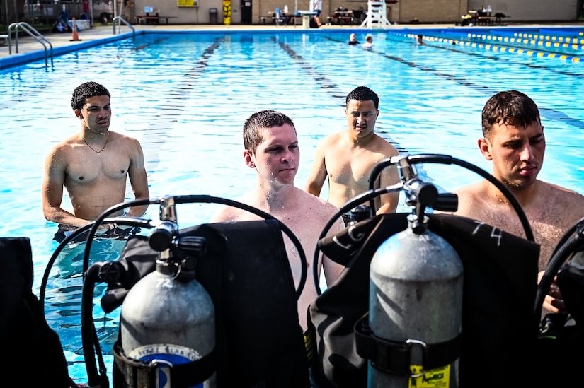 Service members assigned to Joint Base McGuire-Dix-Lakehurst participate in a scuba diving certification training during a Better Opportunities for Single Service Members event on 28, July 2023, at Army Support Activity Fort Dix. The BOSS program provides activities to single service members in the dorms, single parents, and geographical bachelors. These events include life skills, outdoor recreation, leisure activities, and community service opportunities.